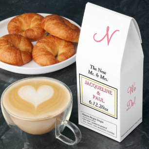 We Do Wedding Monogram Pink Rose Thank You Roasted Coffee