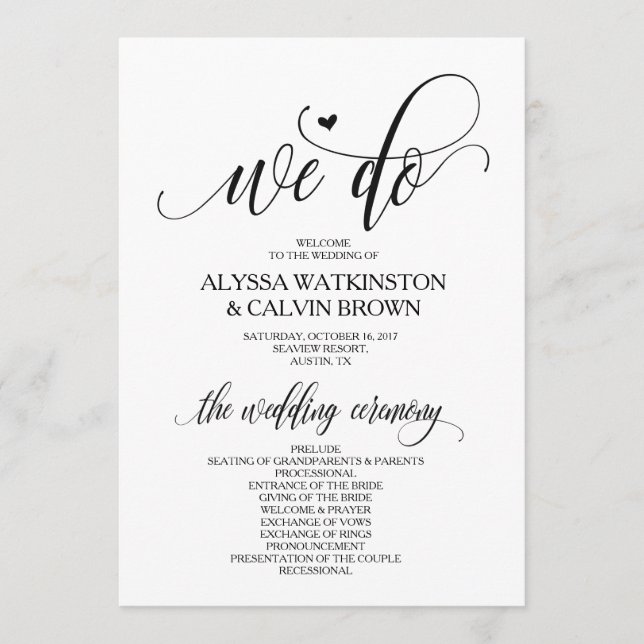 We do wedding program card 5x7 modern design v3 (Front)
