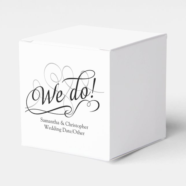 We do, White Wedding Swirl Personalized Favor Tin Favor Boxes (Front Side)