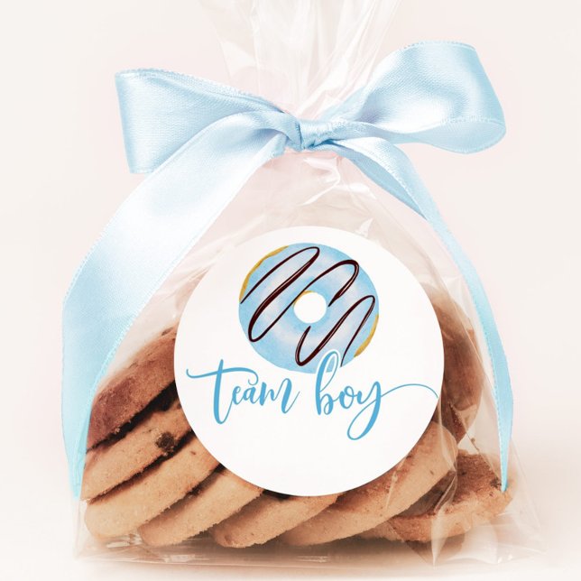 We donut know gender reveal team boy classic round sticker (Creator Uploaded)