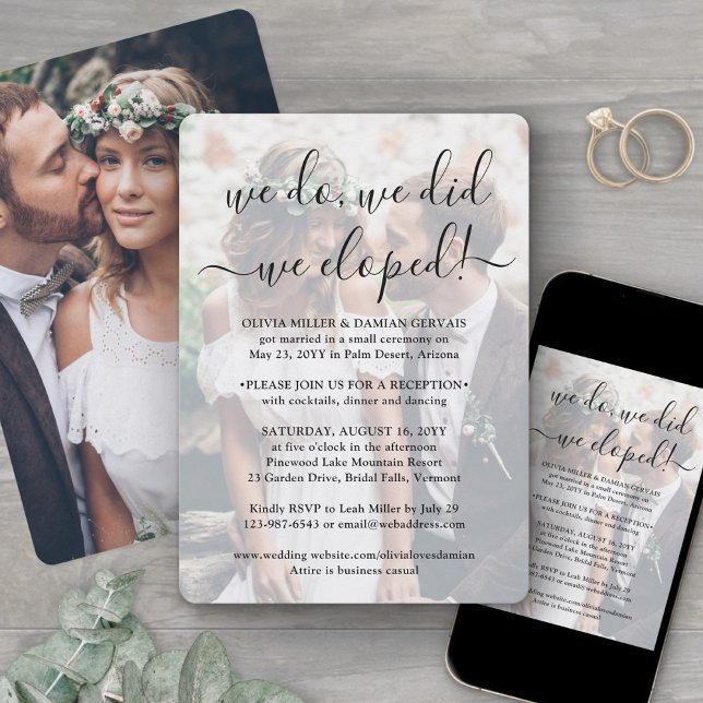 We Eloped 2 Photo Overlay Wedding Reception Only Invitation (Creator Uploaded)
