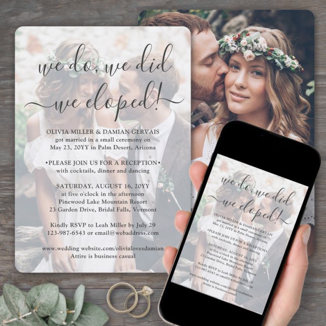 We Eloped 2 Photo Overlay Wedding Reception Only Invitation (Creator Uploaded)