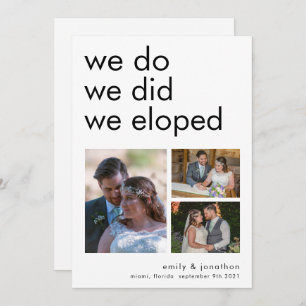 We Eloped 3 Photos Announcement Invitation