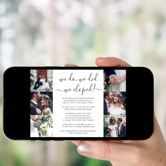 We Eloped 7 Photo Collage Wedding Reception Only Invitation (Front Digital)