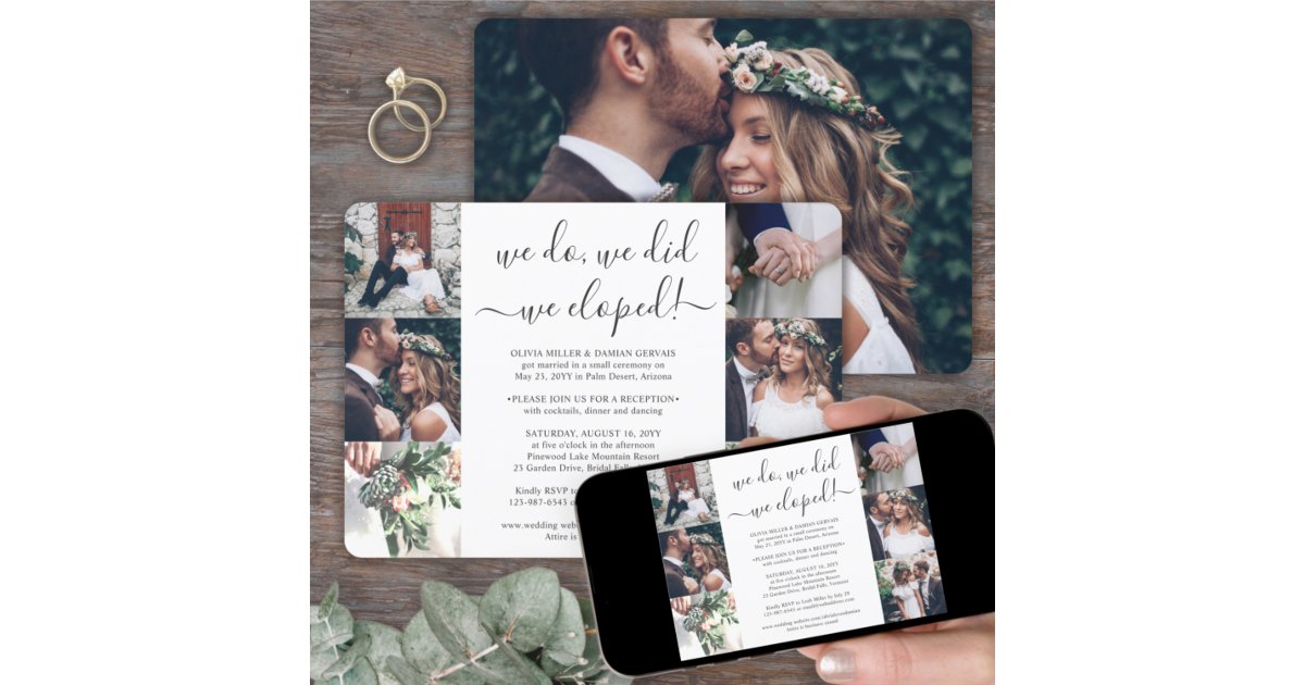 We Eloped 7 Photo Collage Wedding Reception Only I Invitation