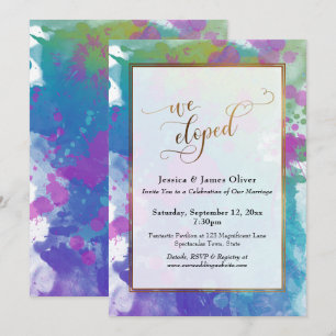 We Eloped Abstract Colorful Paint Splatters Gold Invitation