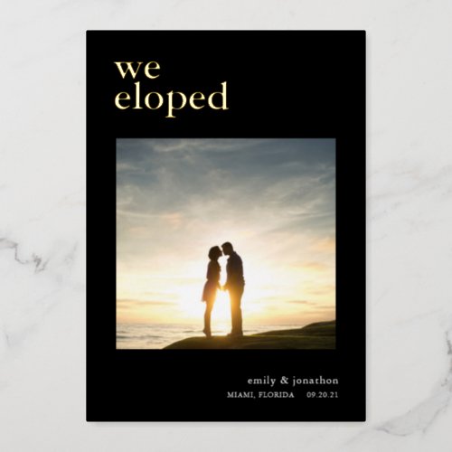 We Eloped Announcement Photo Black Luxury Real