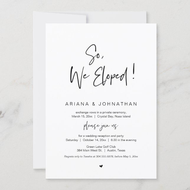 We Eloped, Black, Wedding Elopement Invitation