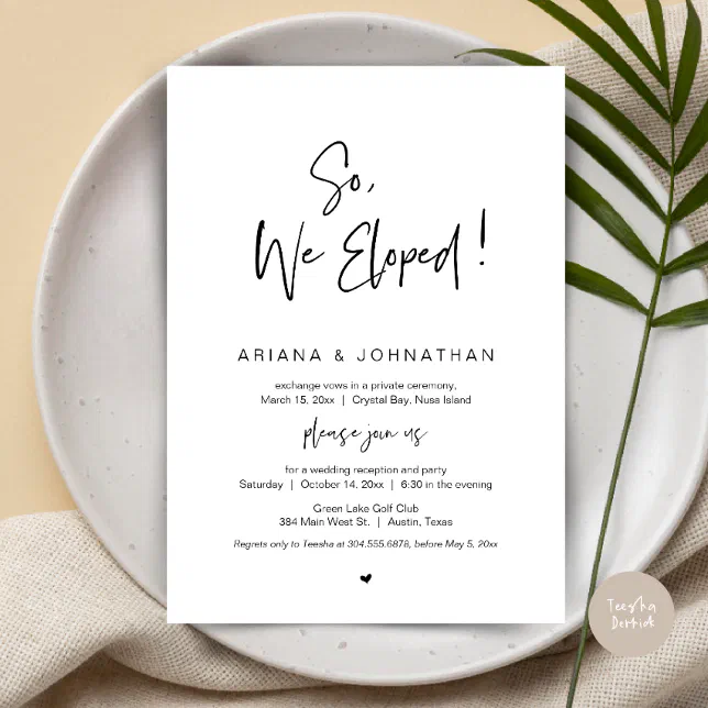 We Eloped, Black, Wedding Elopement Invitation