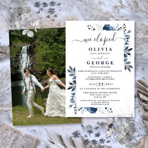 We Eloped Blue Botanical Floral Elopement Photo Invitation