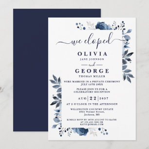 We Eloped Blue Botanical Floral Wedding Elopement Invitation