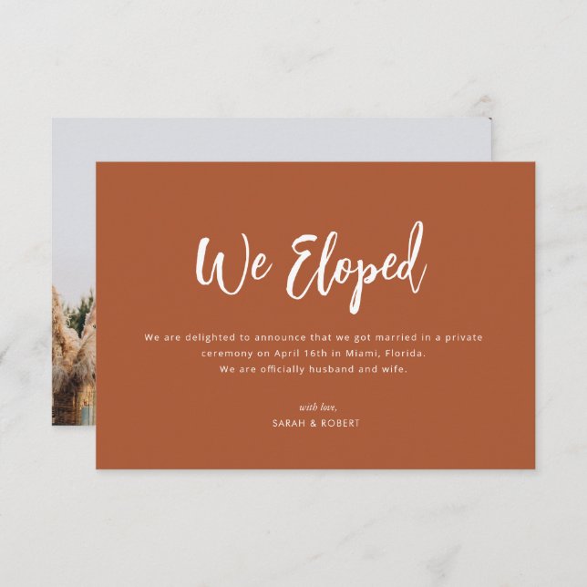 we eloped boho pampas wedding announcement (Front/Back)