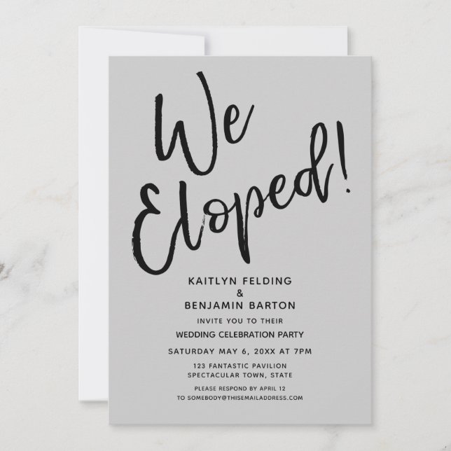 We Eloped! Casual Gray Post Wedding Celebration Invitation (Front)