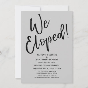 We Eloped! Casual Gray Post Wedding Celebration Invitation