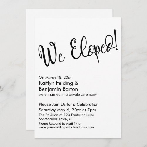 We Eloped Casual Script Post Wedding Celebration Invitation