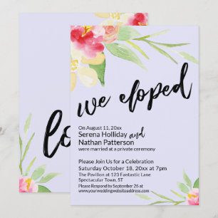 We Eloped Casual Script Watercolor Floral Lavender Invitation
