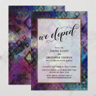 We Eloped Colorful Modern Abstract, Gold Borders Invitation