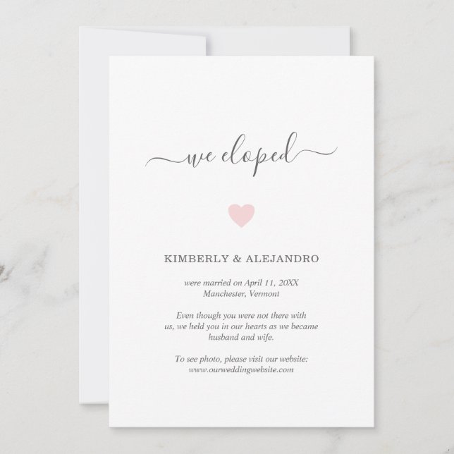 We Eloped Cute Pink Heart Wedding Elopement Announcement (Front)