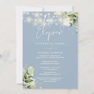 We Eloped Dusty Blue Wedding Vows Greenery Party Invitation