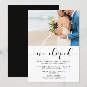 We eloped Elegant black & white photo announcement