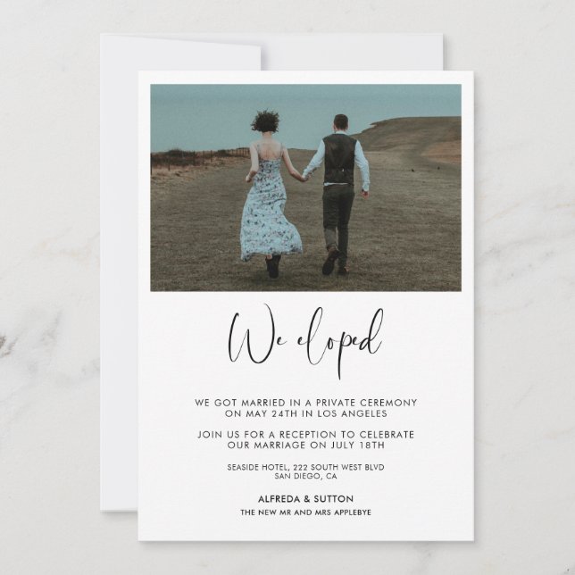 We eloped Elegant & modern wedding announcement (Front)
