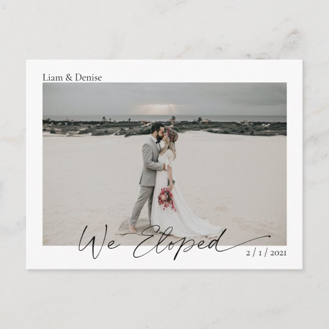 We Eloped Elegant Script Wedding Announcement Postcard (Front)