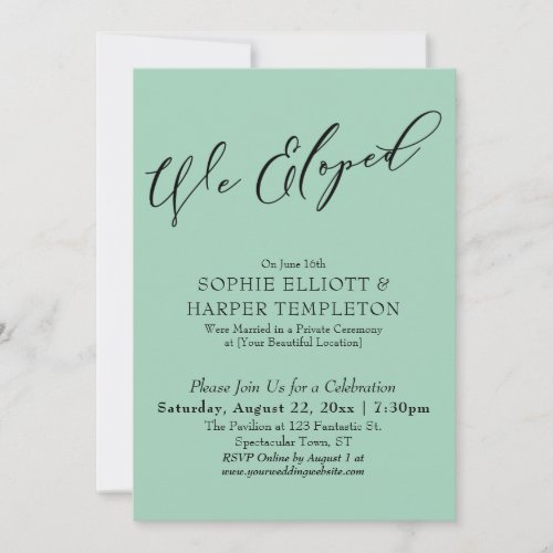 We Eloped Elegant Simple Light Green Celebration Invitation