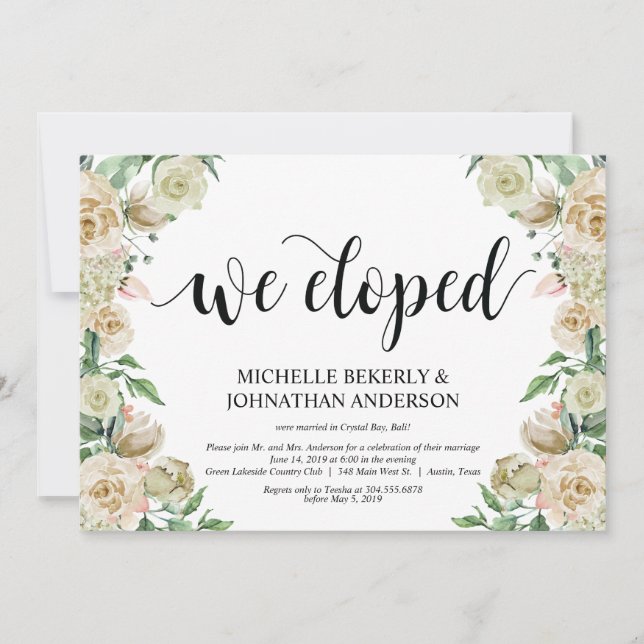 We eloped,  Elopement Reception Invitation Card (Front)