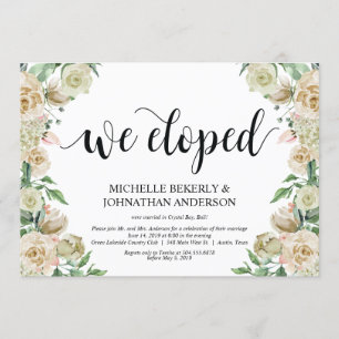 We eloped, Elopement Reception Invitation Card