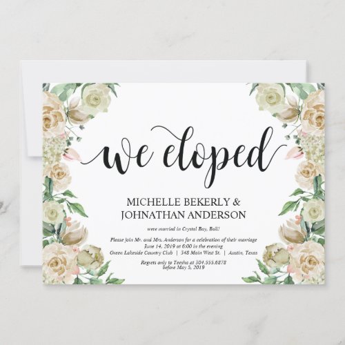 We eloped  Elopement Reception Invitation Card