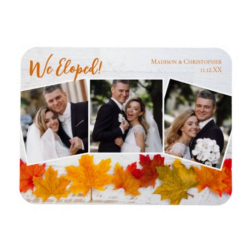 We Eloped Fall Leaf Wedding Announcement Photo Magnet
