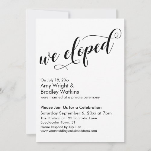 We Eloped Fancy Script Post Wedding Celebration Invitation