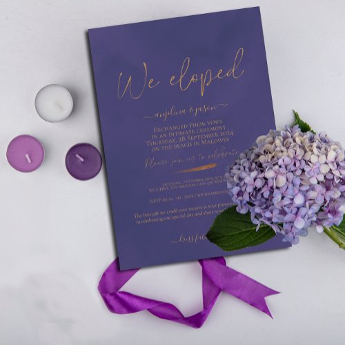 We Eloped Gold and Purple Elegant Wedding  Invitation