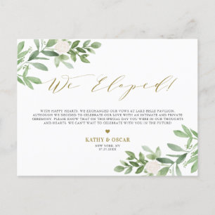 We Eloped Greenery and White Flowers Elopement Announcement Postcard