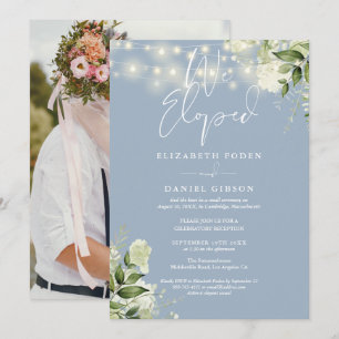 We Eloped Greenery Dusty Blue Photo Wedding Party Invitation