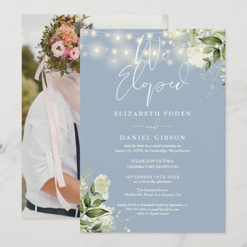 We Eloped Greenery Dusty Blue Photo Wedding Party