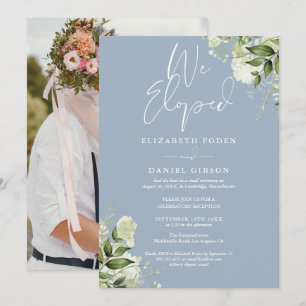 We Eloped Greenery Dusty Blue Photo Wedding Party Invitation