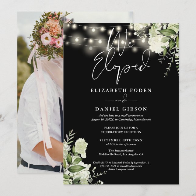 We Eloped Greenery Floral Photo Wedding Party Invitation (Front/Back)