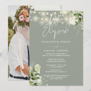We Eloped Greenery Sage Green Photo Wedding Party Invitation