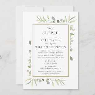 We Eloped Greenery Wedding Vows Invitation