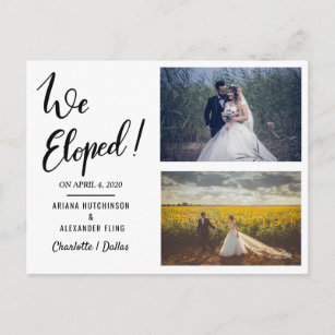 We Eloped Invitations Zazzle We Eloped Handwritten Casual Two Wedding Photo Announcement Postcard