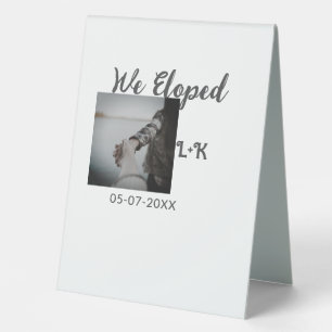 We eloped just married add photo name letter date  table tent
