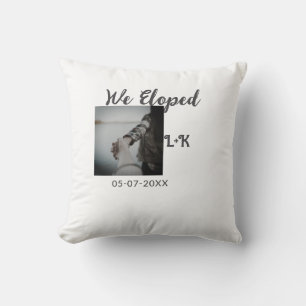 We eloped just married add photo name letter date throw pillow