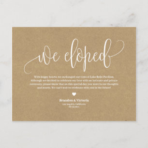 We Eloped Kraft Paper Pretty Script Elopement Announcement Postcard