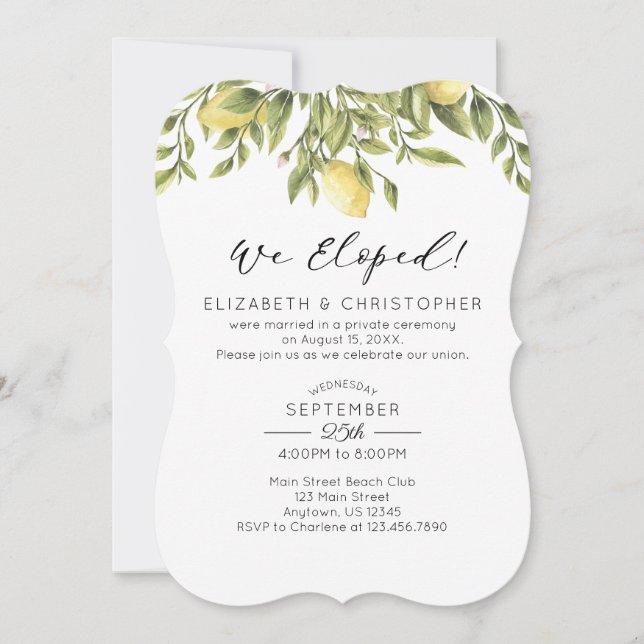 We Eloped Lemons Greenery Wedding Elopement Invitation (Front)