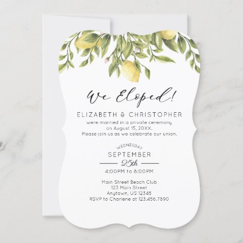 We Eloped Lemons Greenery Wedding Elopement Invitation