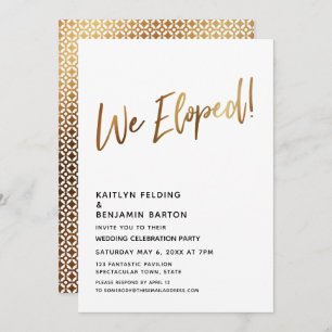 We Eloped! Minimal Gold Calligraphy Celebration Invitation