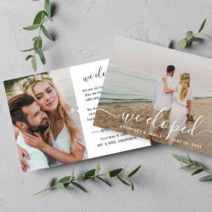 We Eloped Minimalistic Script Custom Photo Wedding Announcement