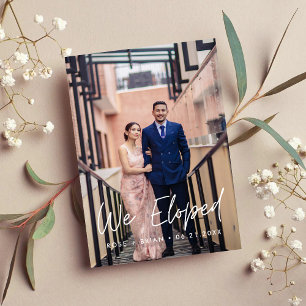 We Eloped Minimalistic Script Custom Wedding Photo Announcement