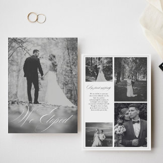 We Eloped Modern Calligraphy Black and White Photo Announcement